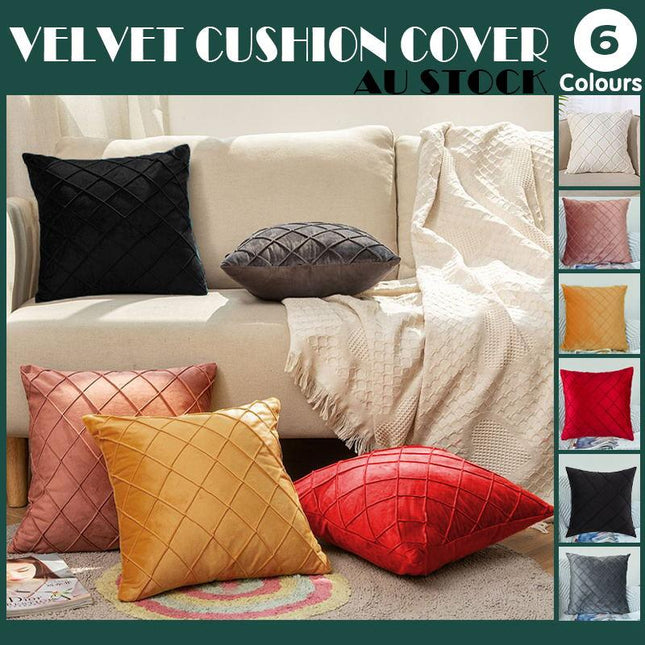 Velvet Cushion Cover Pleated Checked Plaid Plush Decorative Lounge Cushion Cover - Aimall