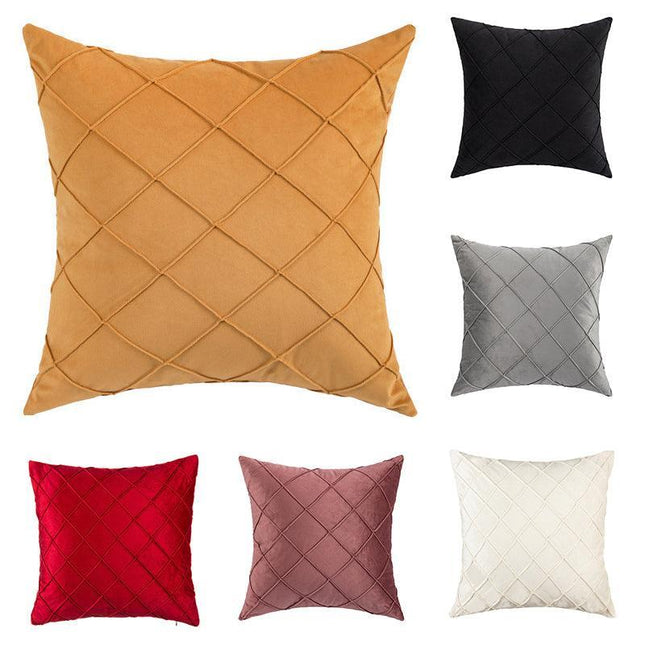 Velvet Cushion Cover Pleated Checked Plaid Plush Decorative Lounge Cushion Cover - Aimall