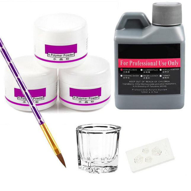 Acrylic Nail Art Starter Kit Clear White Pink Acrylic Powder 120ML Liquid Set AU - Aimall