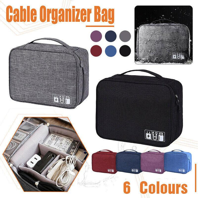 Cable Organizer Bag Charger USB Electronic Accessories Storage Travel Case AU - Aimall