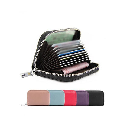Women Zip Leather Wallet Card Holder Blocking Coin Purse Pouch Short Wallet RFID - Aimall