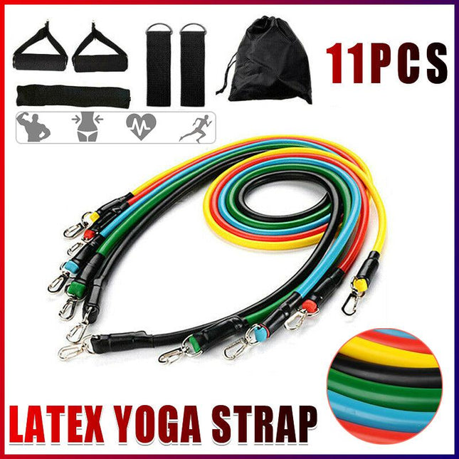 11PCS Yoga Strap Latex Resistance Bands Exercise Home Gym Tube Fitness ElasticAU - Aimall