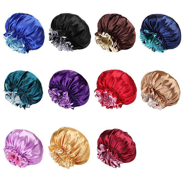 Women's Sleep Cap Elastic Satin Bonnet Wide Band Curly Hair Pure Sleeping Hat AU - Aimall