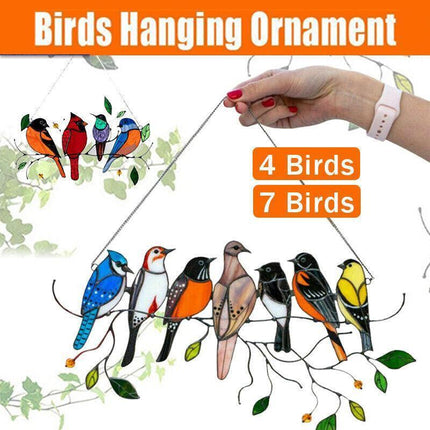Stained Birds-On-A-Wire Window Panel Hanging Suncatcher Ornament Gifts AU Stock - Aimall