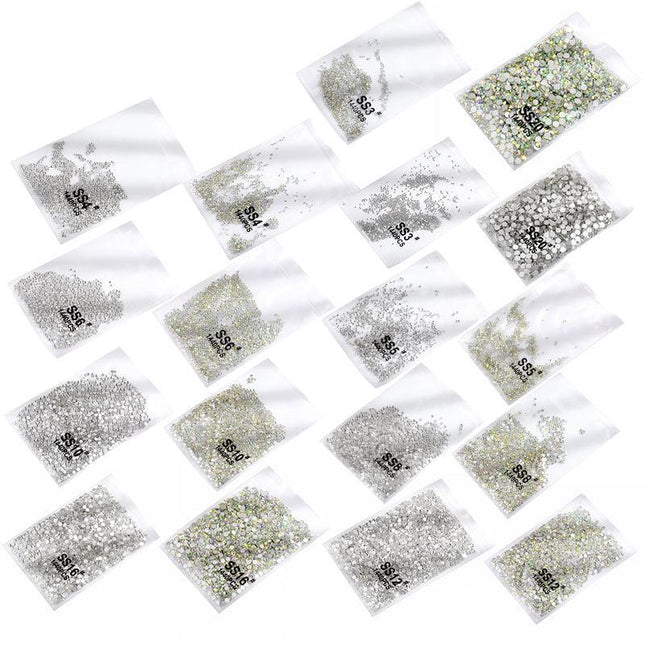 1440PCS Glitter Rhinestones Crystal Flat Clear Bottom Glass Nail Art Nail Drill - Aimall