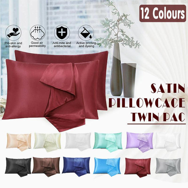 2X Satin Pillow Case Bedroom Pillowcase Cushion Covers Home Decor Luxury Slip AU - Aimall