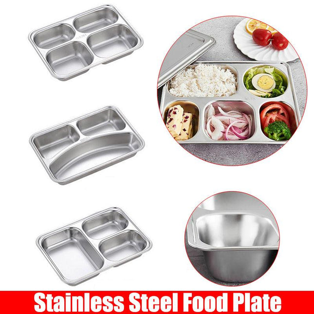 Stainless Steel Divided Dinner Tray Lunch Container Food Plate for School Cantee - Aimall