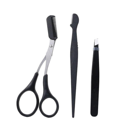 3PCS Eyebrow Razor Set Trimmer Shaver Scissors spooley Dermaplaning Tweezers AU - Aimall