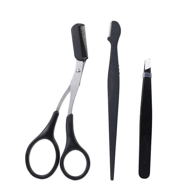 3PCS Eyebrow Razor Set Trimmer Shaver Scissors spooley Dermaplaning Tweezers AU - Aimall