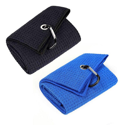 Golf Towel Waffle Pattern Cotton With Carabiner Cleaning Towels Sports Black AU - Aimall