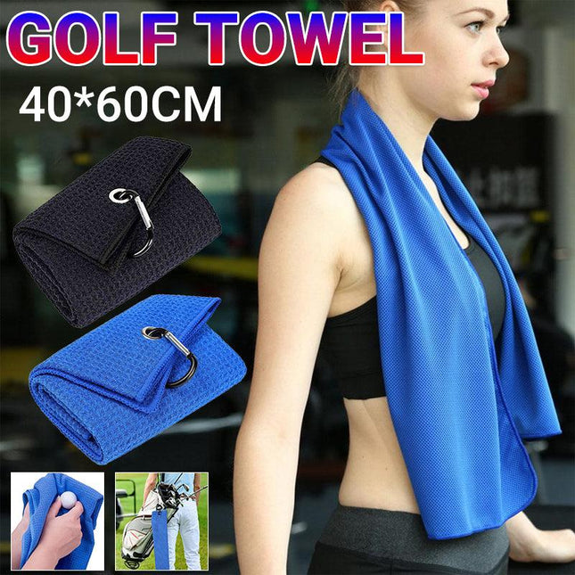 Golf Towel Waffle Pattern Cotton With Carabiner Cleaning Towels Sports Black AU - Aimall