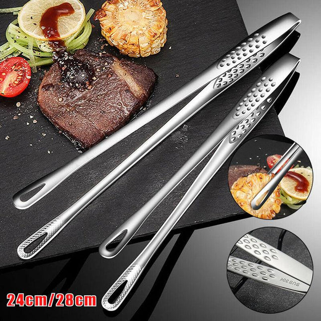24/28cm Stainless Steel Kitchen Straight Grill Tweezers BBQ Food Tongs Tools AU - Aimall