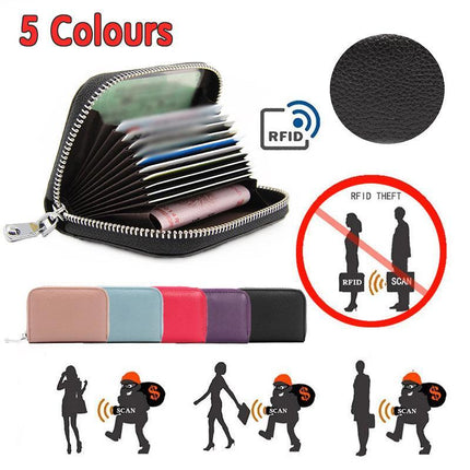 Women Zip Leather Wallet Card Holder Blocking Coin Purse Pouch Short Wallet RFID - Aimall