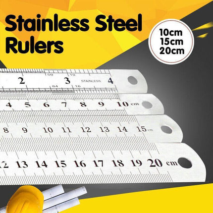 1/2 x 10cm 15cm 20cm Double Sided Stainless Steel Metal Ruler Rule Precision AU - Aimall