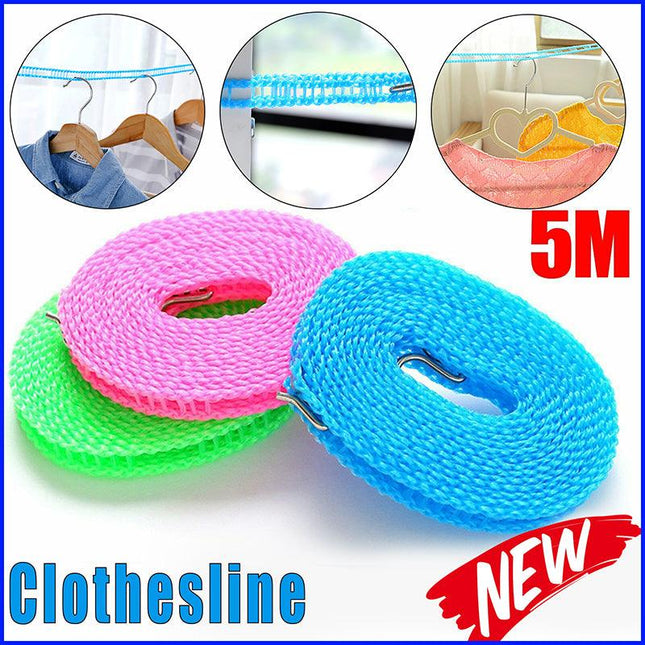 Portable 5m Travel Clothes Line Washing Rope Non slip Airer Laundry Clothesline - Aimall