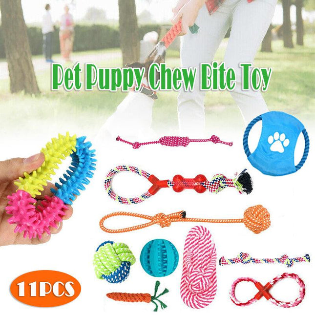 11PCS Pet Toys Puppy Dog Cat Durable Cotton Rope Pull Teeth Clean Chew Toy Set - Aimall