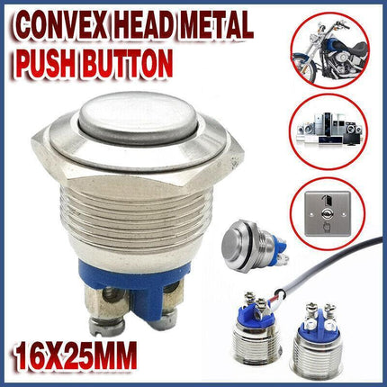 16mm Convex Head Metal Push Button Momentary ON/OFF Horn Switch Start High Flush - Aimall