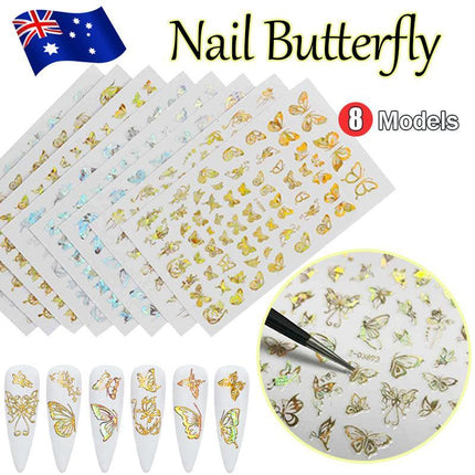 3D Nail Butterfly Design Sticker Decor Decal Holographic Laser Nail Art Sticker - Aimall