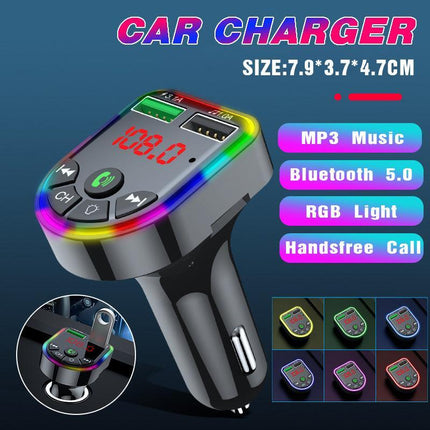 Car FM Transmitter Bluetooth Radio MP3 Player Music RGB Light Charger Kit USB - Aimall