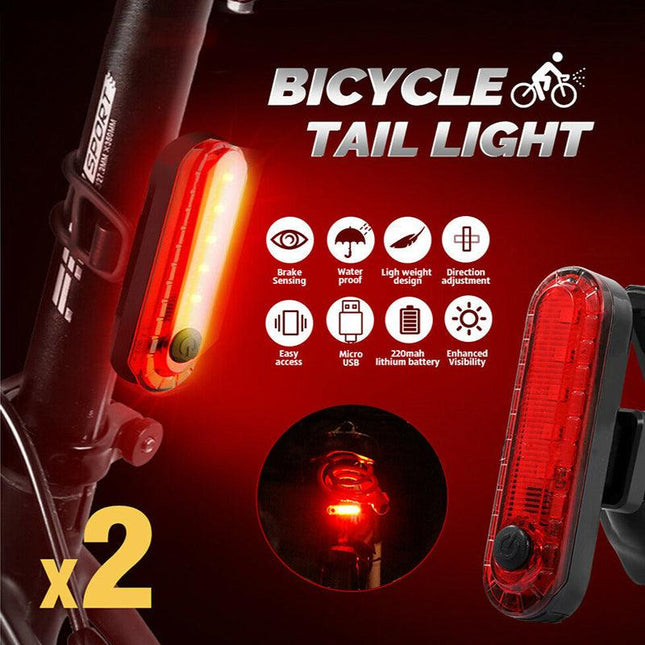 2x Ultra Bright USB Rechargeable Bicycle Taillight 4Modes USB Rear Bike LED Lamp - Aimall