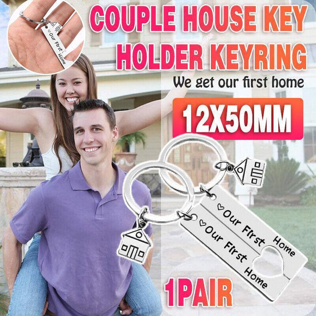 OUR FIRST HOME BUYER MATCHING SET COUPLE HOUSE KEY HOLDER KEYRING KEYCHAIN GIFT - Aimall