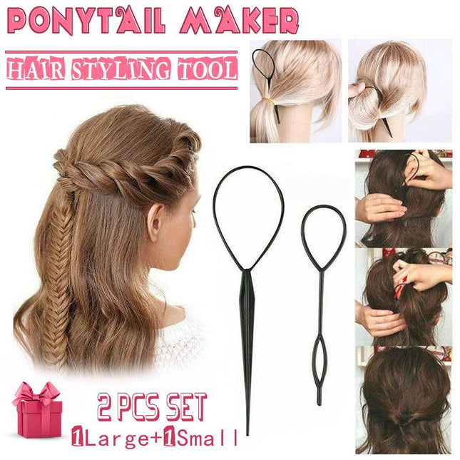 Hair Styling Tool 2PCS Set Topsy Tail Ponytail Maker Braid Ladies Girl Clip Loop - Aimall