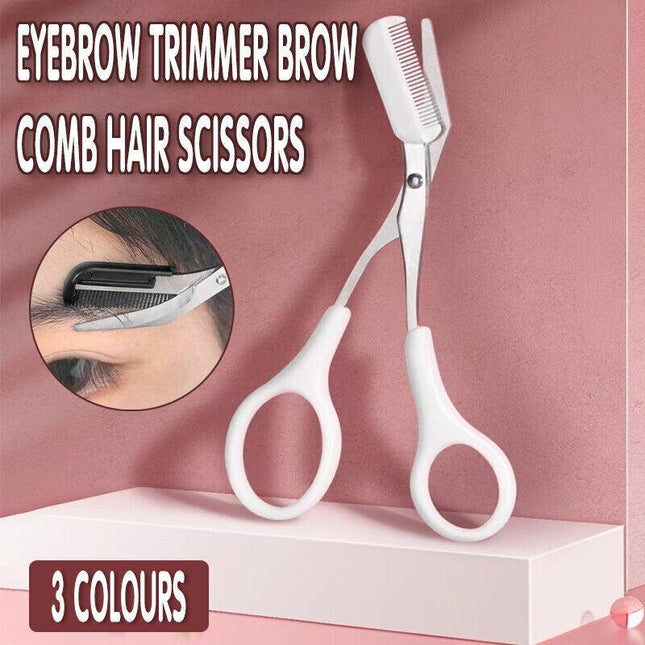 Stainless Steel Eyebrow Hair scissors Comb Makeup Trimmer Tweezers Tool New AU - Aimall
