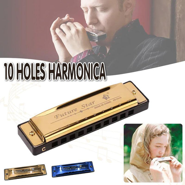Harmonica 10 Holes Key of C Blue Blues Harp Stainless Steel Brass Harmonica AU - Aimall