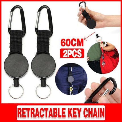2 X Retractable Stainless Steel Keyring Pull Ring Key Chain Recoil Heavy Duty AU - Aimall