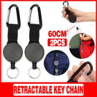 2 X Retractable Stainless Steel Keyring Pull Ring Key Chain Recoil Heavy Duty AU - Aimall