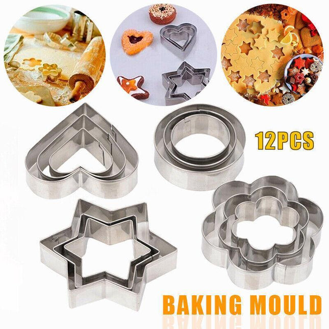 12Pcs Stainless Steel Cookie Biscuit DIY Mold Star Heart Cutter Baking Mould AU - Aimall