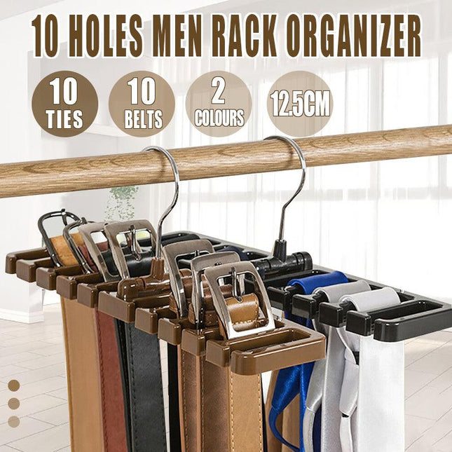 10 Holes Men Rack Organizer Belt Scarf Tie Holder Plastic Necktie Hanger AU - Aimall