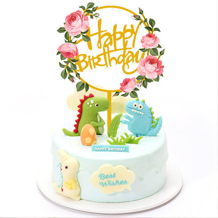 Happy Birthday Anniversary Wedding Cake Flowers Topper Acrylic Party Decorations - Aimall