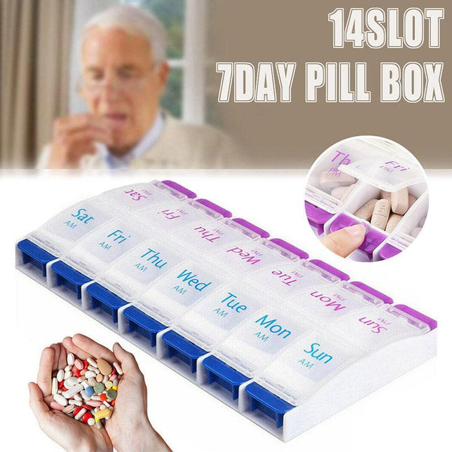 14 Slot 7 Day Pill Box Dispenser Medicine Organiser AM Case Medication AU Stock - Aimall