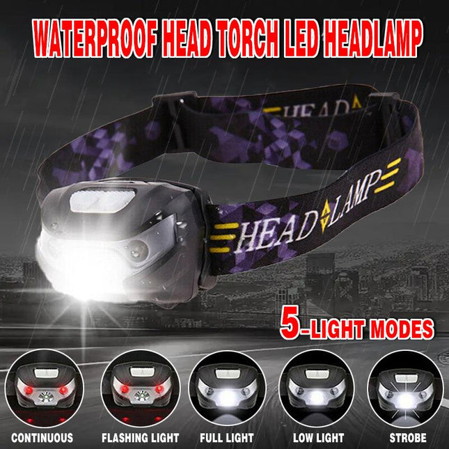 Waterproof Head Torch LED Headlamp Flashlight USB Rechargeable CREE Fish Camping - Aimall