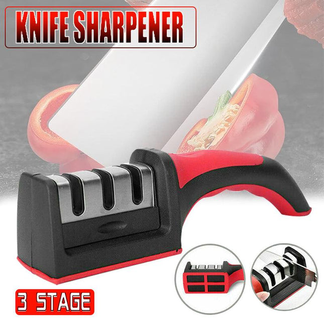 AU Knife Sharpener 3 Stage Kitchen Diamond Sharp Knives Scissor Sharpening Tool - Aimall