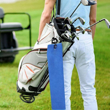 Golf Towel Waffle Pattern Cotton With Carabiner Cleaning Towels Sports Black AU - Aimall