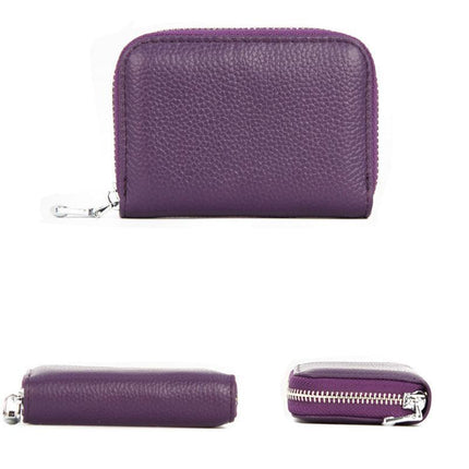 Women Zip Leather Wallet Card Holder Blocking Coin Purse Pouch Short Wallet RFID - Aimall