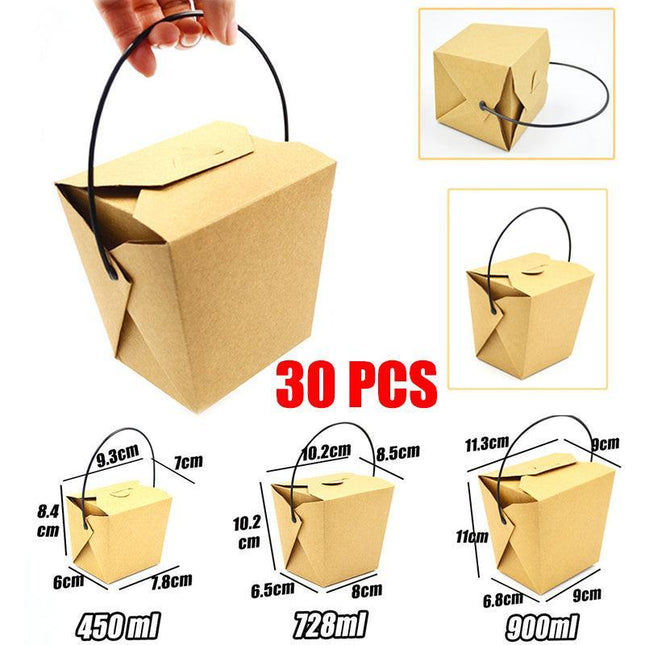 Noodle Boxes W/Handle Paper Cardboard 8,16 & 26oz Disposable Food Takeaway Boxes - Aimall