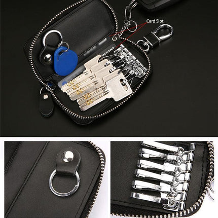 Genuine Leather Key Wallet Zipper Coin Bag Storage Card NFC Pouch Purse 4Colours - Aimall