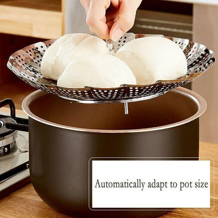 26CM Steam Vegetable Basket Stainless Steel Tray Mesh Cook Dish Folding Steamer - Aimall