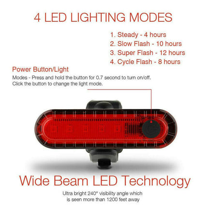 2x Ultra Bright USB Rechargeable Bicycle Taillight 4Modes USB Rear Bike LED Lamp - Aimall