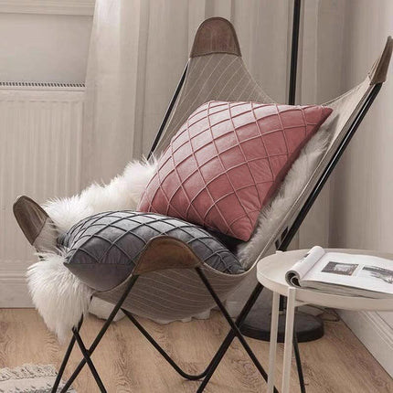 Velvet Cushion Cover Pleated Checked Plaid Plush Decorative Lounge Cushion Cover - Aimall