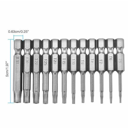 Torx Head Magnetic Screw Driver Bit Set 12pc Hex Shank Impact Power Tamper Proof - Aimall