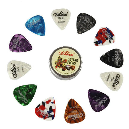 NEW 12PCS Celluloid Acoustic Alice Guitar Picks Pick Set Bulk + Case Box Tin AU - Aimall