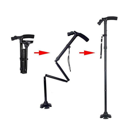 AU LED Walking Stick Cane Safety All Terrain Pivoting Base Folding Travel Cane - Aimall