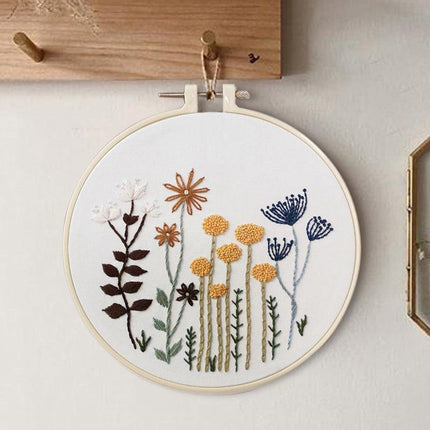 DIY Flowers Pattern Embroidery Kits Craft Beginner Needlepoint Hoop Cross Stitch - Aimall