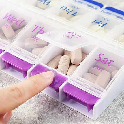 14 Slot 7 Day Pill Box Dispenser Medicine Organiser AM Case Medication AU Stock - Aimall