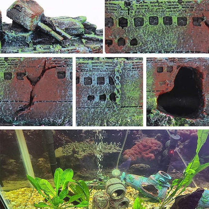 NEW Aquarium Shipwreck Ship Fish Tank Resin Sunken Ship Fishing Hiding Pot Decor - Aimall