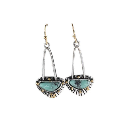 Retro Boho Turquoise Flower Earrings Hook Moonstone Dangle Drop Sapphire Women - Aimall